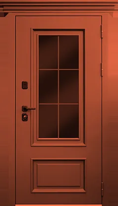 Стальная дверь Терморазрыв «Тихая зима с окном и английской решеткой» терракотовый